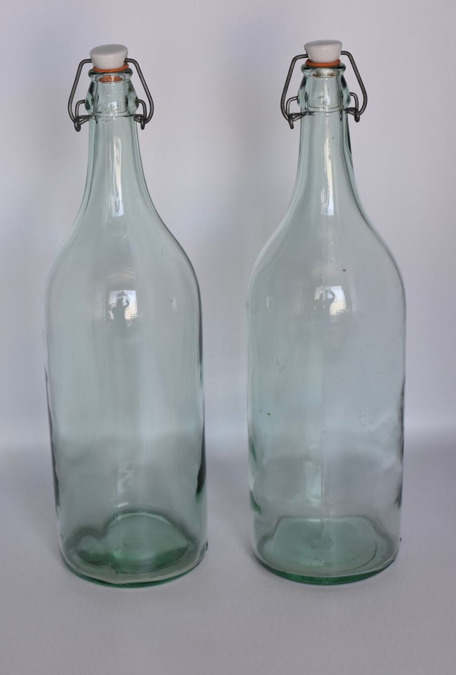 JD Glass Co. Vintage Green Tint Crown Top Ceramic Stopper Wine Water Bottle Set